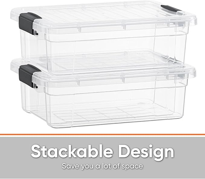 Superio Storage Bins with Lids- 6 Pack, 7.4 Qt Clear Boxes for Organizing, Stackable Plastic Containers- BPA Free, Non-Toxic, Odor Free, Organizer for Home, Office, Dorm
