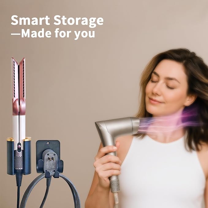 Dyson Airwrap Holder, Aluminum Curling Iron Holder Wall Mount for Dyson Airwrap/Airstraight/Shark Flex Style, Flat Iron Holder for Bathroom Storage, Black & Gold Chochoyah