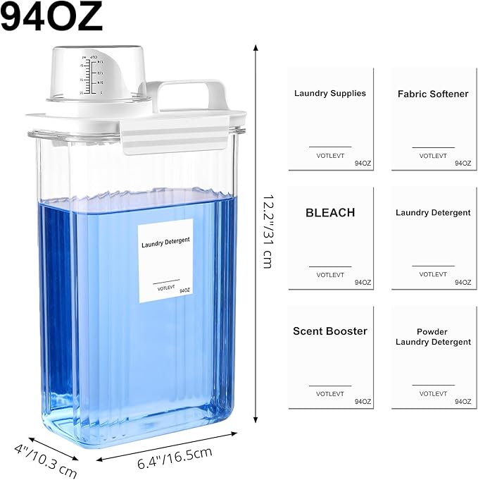 94 OZ Laundry Detergent Dispenser, Laundry Soap Dispenser, Fabric Softener Dispenser, Liquid Laundry Detergent Container, Laundry Room Organization and Storage, 2 Pack