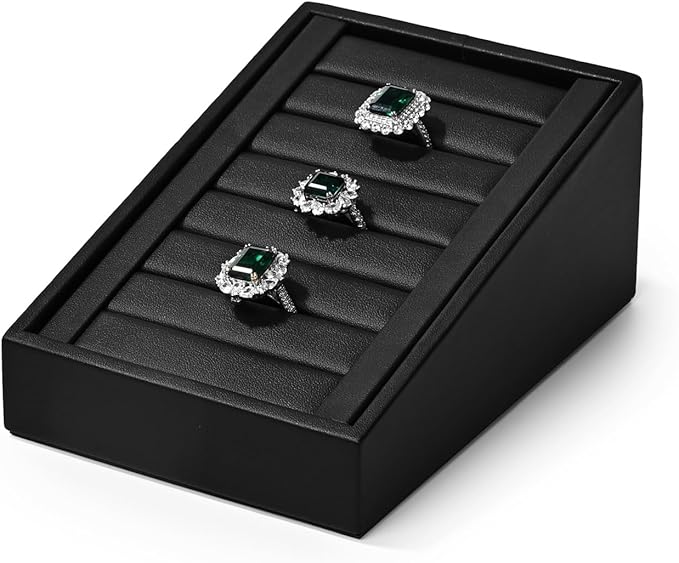 PU Leather Jewelry Ring Tray Display Stand Slotted Ring Showcase Display Organizer Holder for Trade Show(Black)