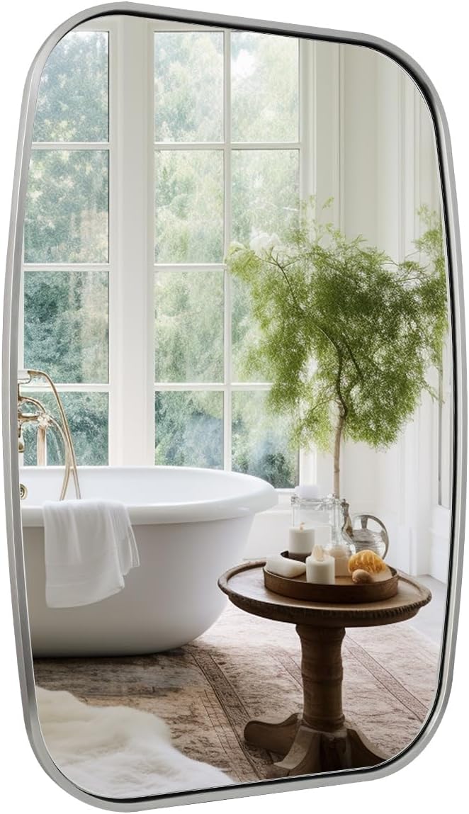 ANDY STAR Brushed Nickel Oval Bathroom Mirror for Over Sink, 24x36 Inch Bathroom Vanity Mirror with Unique Oblong Tube Metal Frame-Modern Clean Design with Anti-Rust Stainless Steel Frame