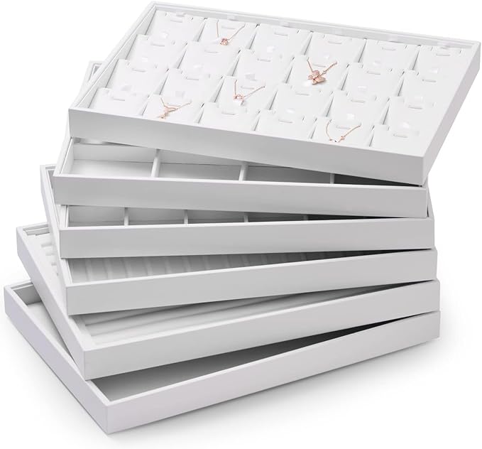 4 In 1 Leather Jewelry Trays Jewelry Drawer Organizer Tray Stackable Jewelry Trays Necklace Bracelet Ring Earring Organizer Tray(White)