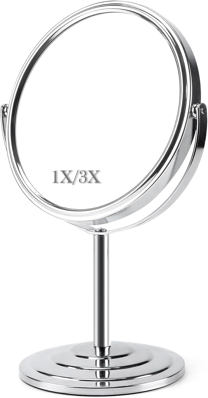 Schliersee Magnifying Vanity Makeup Mirror 7 Inch, 360°Rotation Double Sided Magnification for1X, 3X, Desk Table Mirror
