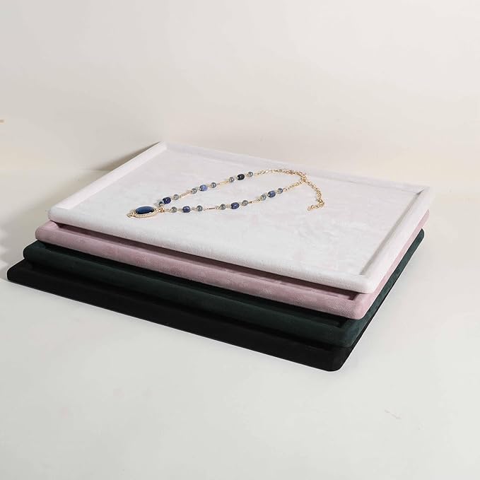 Rectangle Jewelry storage organizer plate, Velvet Jewerly display tray, Empty showcase tray for Necklace Bracelet Ring Earring【Beige-Large, 17.7 x 11.8 in 】