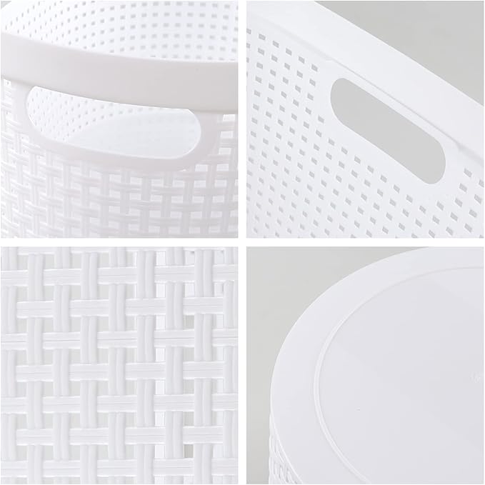4 Packs Plastic Laundry Baskets, White Large Dirty Clothes Organizer Hampers, 40 L