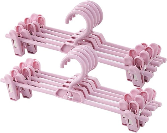 Pants Hangers, 10pcs Adjustable Clothes Hangers with Clips, Portable Drying Rack Travel Plastic Non-Slip Clothes Drying Hanger for Kids Or Adults Garments (Pink)