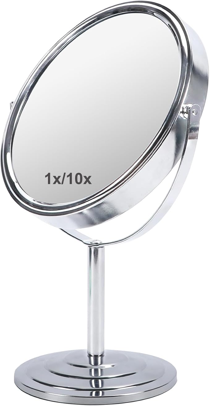 Schliersee 10X Magnifying Makeup Mirror, 8 inch Double Sided Tabletop Mirror, 1X/10X Magnification Standing Swivel Desk Mirror for Dresser Bathroom Bedroom, for Women Girl Gifts