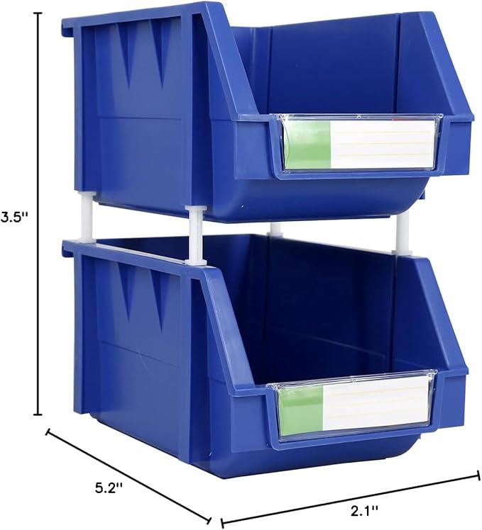 3.5" X 5.2" X 2.1" BLUE Heavy duty thermoplastic storage bin organizer, Stackable, Hangable, Side-connect. Great for tools, parts crafts and more! (2 PACK)