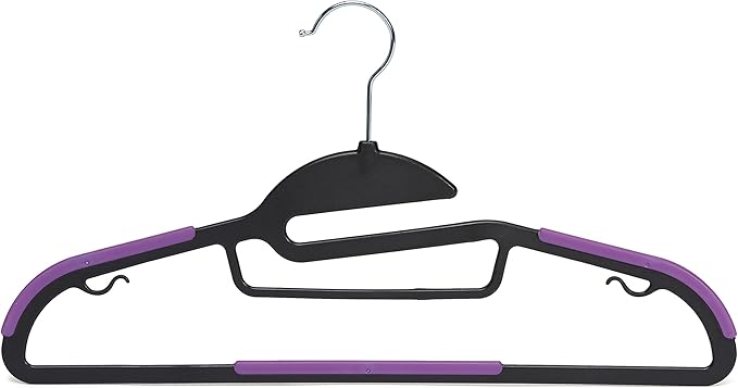Amazon Basics Rubber Coated Plastic Hangers - Black/Purple, Pack of 50