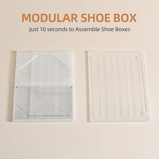 Foldable Shoe Organizer,Shoe Storage Organizer,10 Pack Shoe Box Clear Plastic Stackable,Drop Front Shoe Box with magnetic Door, Containers For Sneaker,Fit up to US Size 15