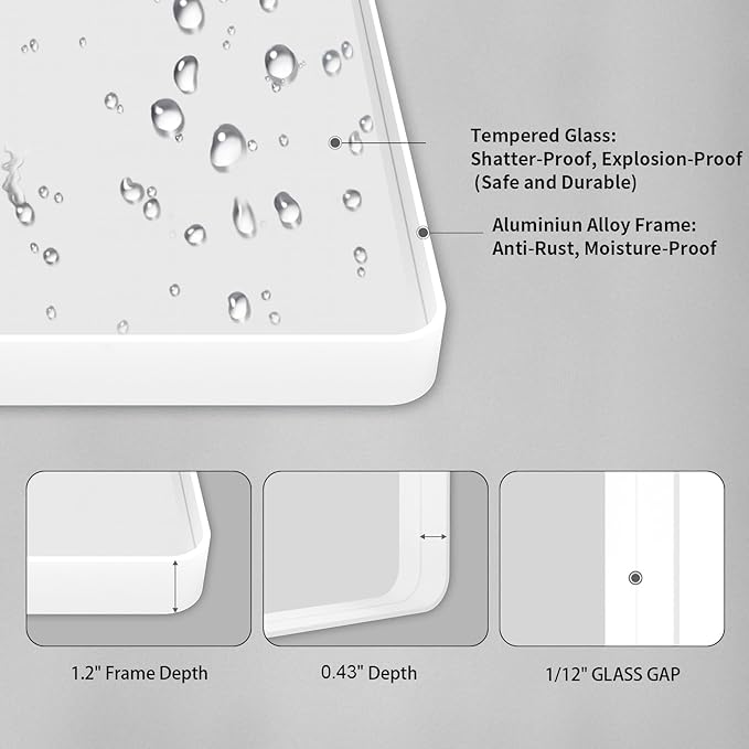 LOAAO 24x32 Inch White Metal Framed Bathroom Mirror for Wall, White Bathroom Vanity Mirror Farmhouse, Large Rounded Rectangle Mirror, Anti-Rust, Hangs Horizontally or Vertically