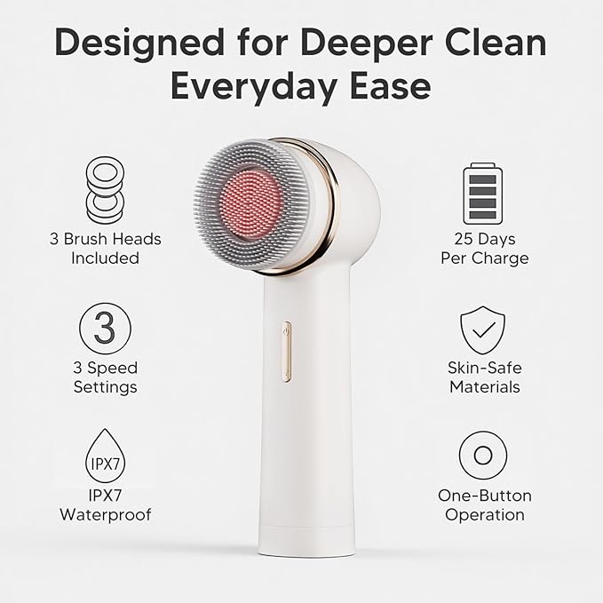 Bidirectional Rotation Facial Cleansing Brush for Women,Rechargeable Waterproof Face Exfoliator Brush for Deep Cleansing,Women Mom Her Valentine's Day Gifts