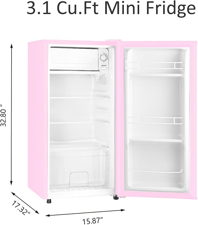3.1 Cu.Ft Mini Fridge with Freezer, Single Door Mini Refrigerator, 5 Settings Temperature Adjustable, Compact Refrigerator for Apartment,Dorm, Office, Bedroom