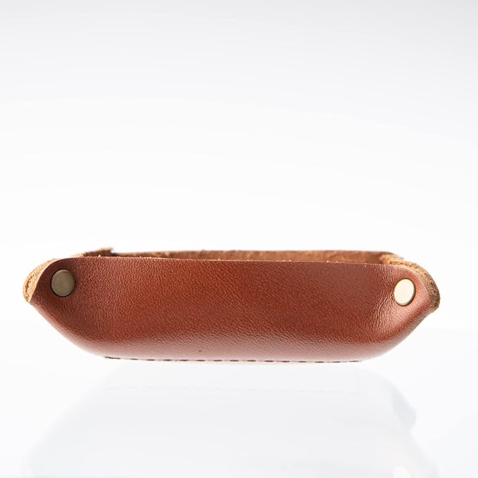 USA Handmade Premium Leather Valet Tray, Folds Flat! Dice Rolling Basket and Organizer with Brass Rivets (Chestnut, Mini)