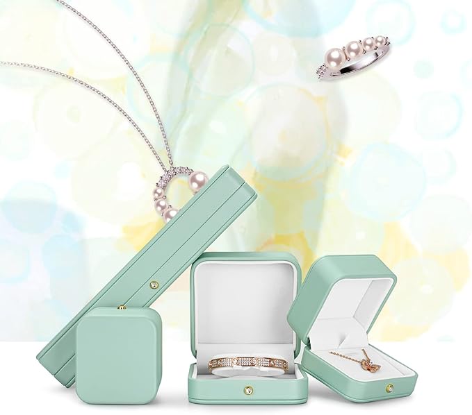 Oirlv Gorgeous Mint Green Necklace Box White Velvet Interior Long Chain Bracelet Necklace Storage Case
