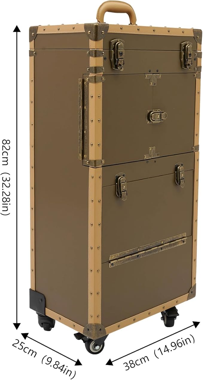 Hair Case,Hair Tool Organiser,Professional Barber Supplies Case,Hairdressing Tool Storage Case,Hair Makeup Salon Organizer with Wheels and Password Locks,Mother's Day Gift (Gold)