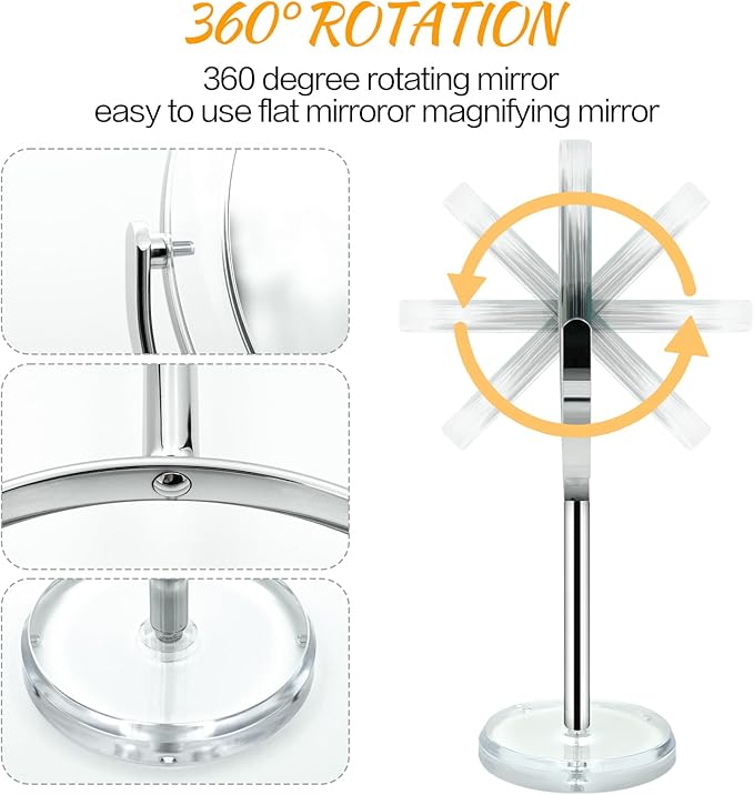 Snowflakes 1X / 15X Magnifying Makeup Mirror with Stand - 7 Inch Tabletop Vanity Mirror for Bathroom or Bedroom with 360° Rotation.