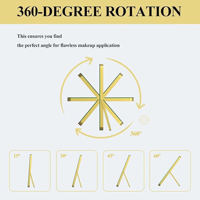 Ligheted Vanity Mirror with Lights, 14" x 12" LED Makeup Mirror, Hollywood Mirror,3 Modes Light, Smart Touch Control Dimmable, 360°Rotation, Rectangle Gold Frame