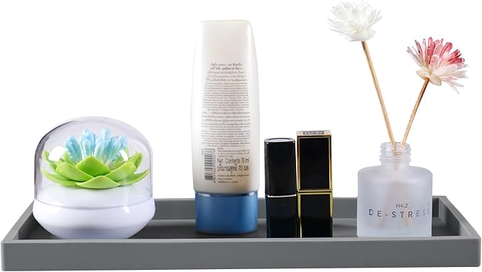 Bloss Silicone Counter Tray Set for Bathroom/Kitchen - 7.9" Bathroom Soap Dispenser Tray and Soap Holder, Silicone Vanity Trays Countertop Organizer for Scrubber, Perfume, Jewelry, Candle