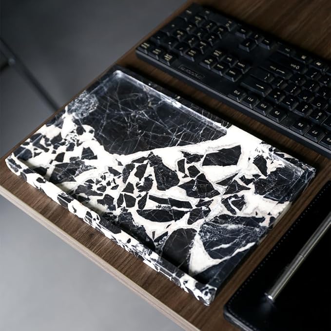 Real Luxurious Natural Marble Vanity Tray Genuine Marble Storage Tray for Home Decor Stone Tray for Bathroom/Kitchen/Vanity/Dresser,Plate Holder for Tissues, Candles, Towel