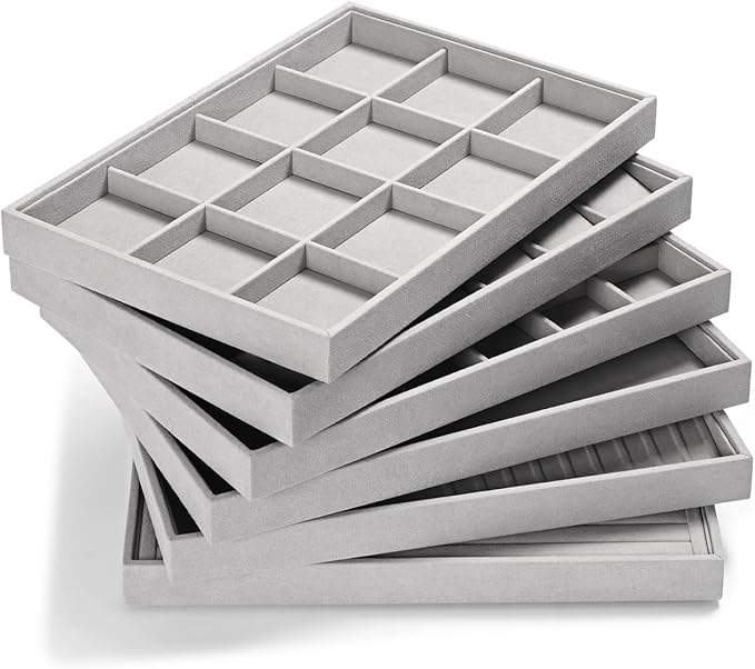 18Slots Necklace Braclet Tray Velvet Jewelry Trays Microfiber Jewelry Drawer Organizer for Necklace, Bracelets,Watch Storage Display (Grey)