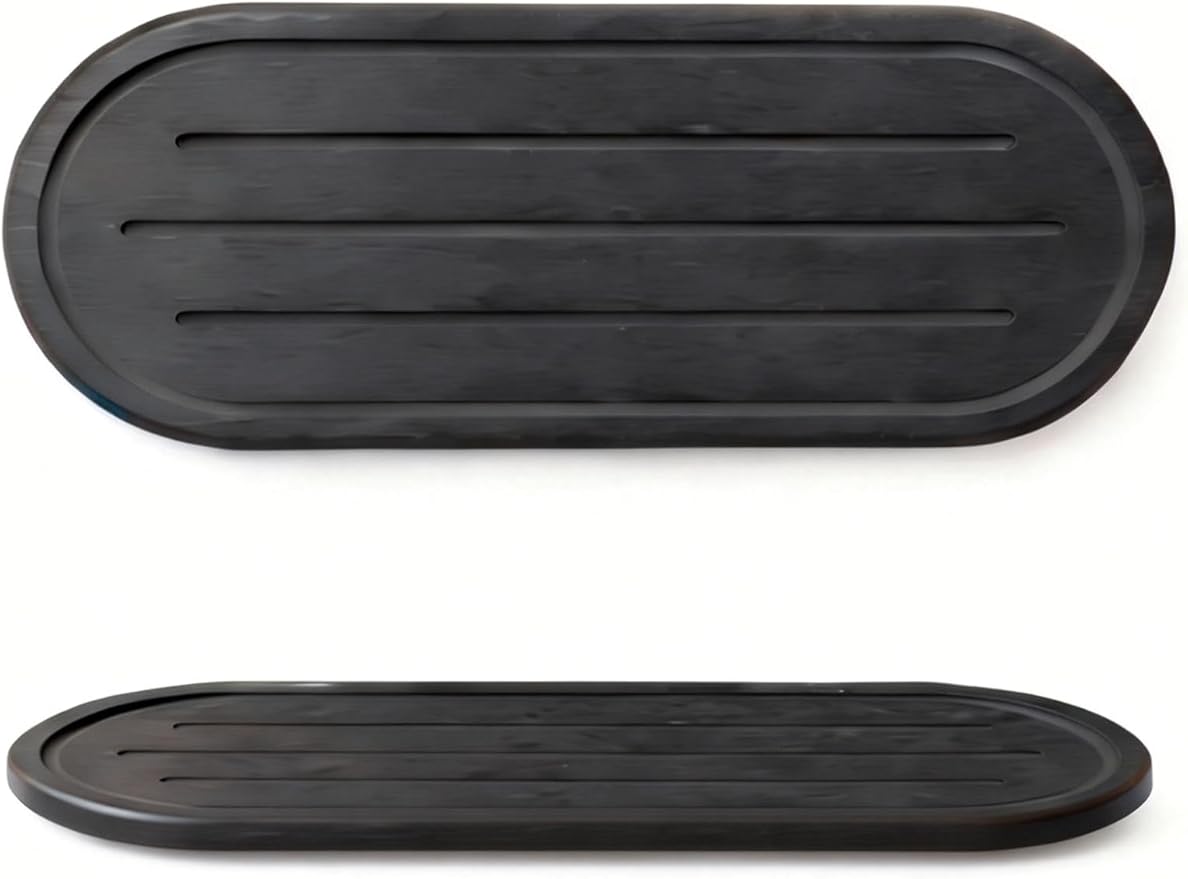2PCS Water Absorbing Stone Drying Tray Mat for Bathroom Sink & Kitchen Counter Faucet Organizer Decor, Quick Dry Dish Soap Dispenser Sponge Holder, Vanity Caddy Coaster,Dark Gray -10"*3.8"