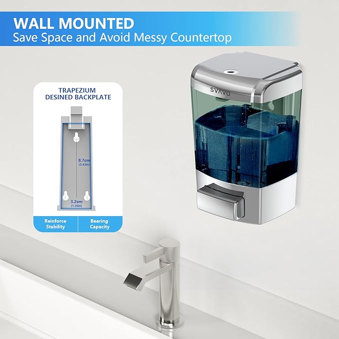 SVAVO Wall Mounted Soap Dispenser Kitchen Bathroom Manual Soap Dispenser Refillable Hand soap Dispenser for Liquid Contianers Shampoo Gel Chamber for Household Commerical 23.7oz (700ml) ABS