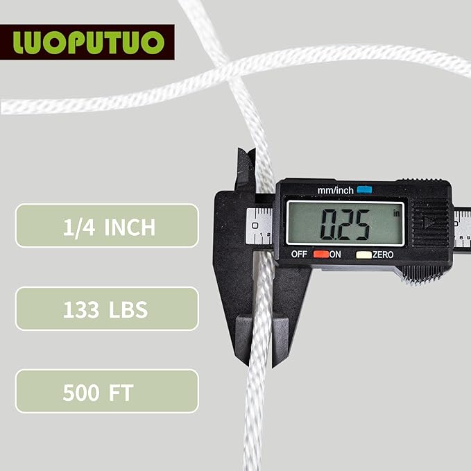 1/4 Inch 500ft White Nylon Solid Braid Rope | High UV & Abrasion Resistance | Industrial Grade, Low Stretch | Multipurpose for Flag Poles, Clotheslines