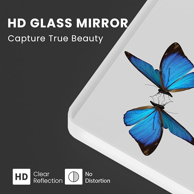 White Bathroom Mirror 60x28 Inch, White Metal Framed Bathroom Mirror for Wall, Rounded Rectangle Matte Bathroom Vanity Mirror, Tempered Glass, Anti-Rust, Horizontal/Vertical