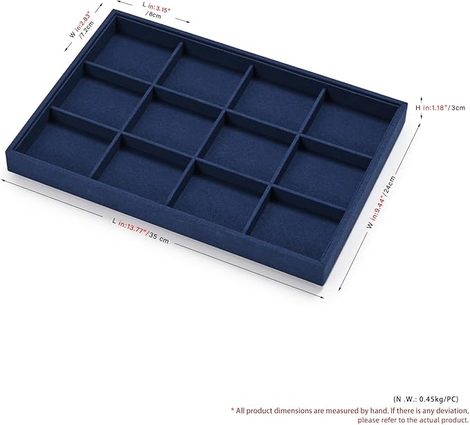 12 Grids Jewelry Tray Bracelet Tray Bangle Tray Microfiber Jewelry Display Tray Stackable Jewelry Trays for Bracelet Bangle Holder Watch Earring Brooches Display Tray (Blue)