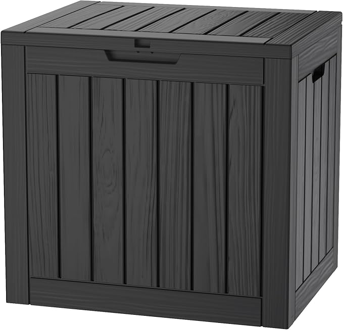 29 Gallon Resin Deck Box Waterproof Outdoor Storage Box for Patio Furniture Pool Accessories Indoor Storage for Cushion Garden Tools, Black