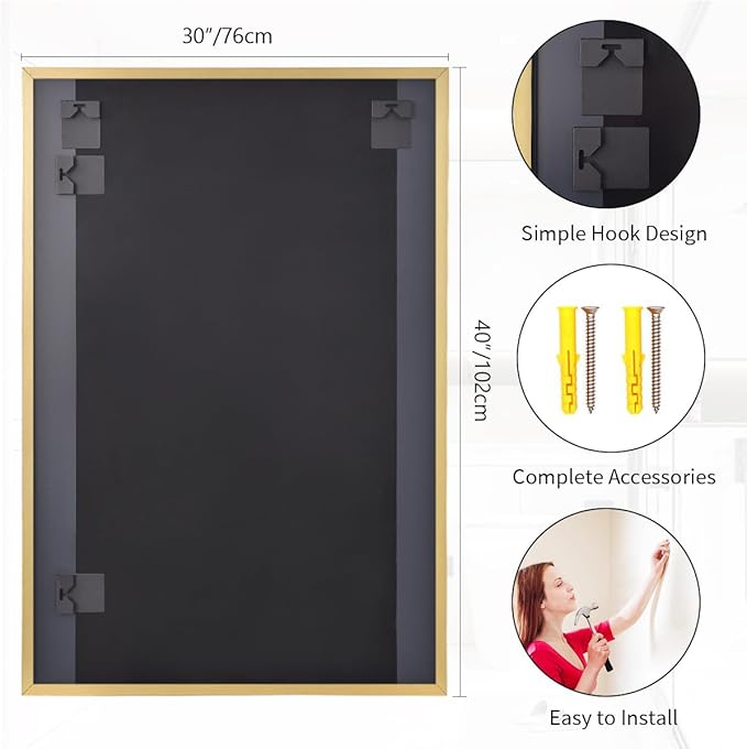 Koonmi Gold Mirrors for Wall, 30x40 Inch Bathroom Mirror, Rectangular Wall Mirror for Living Room Bedroom Bathroom, Hangs Horizontally or Vertically