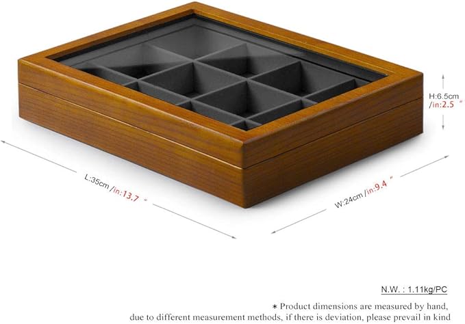 Oirlv 12 Grids Vintage Solid Wood Jewelry Box Microfiber Lining Earrings Bracelets Necklace Storage Jewelry Drawer Organizer Tray with Lid