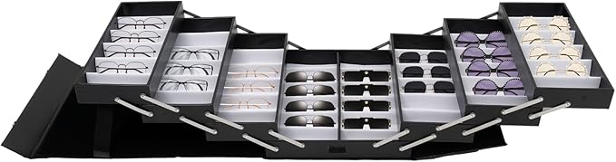 Eapmic 48 Slot Sunglasses Display Case Black Luxury Sunglass Glasses Display Drawer Sunglass Eyewear Display Suitcase Eyeglasses Collector Organizer Box