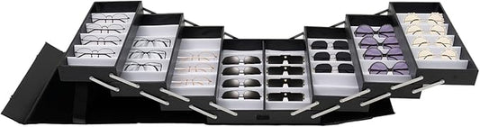 Eapmic 48 Slot Sunglasses Display Case Black Luxury Sunglass Glasses Display Drawer Sunglass Eyewear Display Suitcase Eyeglasses Collector Organizer Box