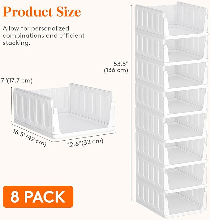 Lifewit Stackable Closet Organizers and Storage Basket for Clothes, Plastic Sweater Storage Bins for Wardrobe, Multifunctional Pants Organizer for RV, Pantry, Bathroom, Kitchen, Dorm, 24L, 8 Pack