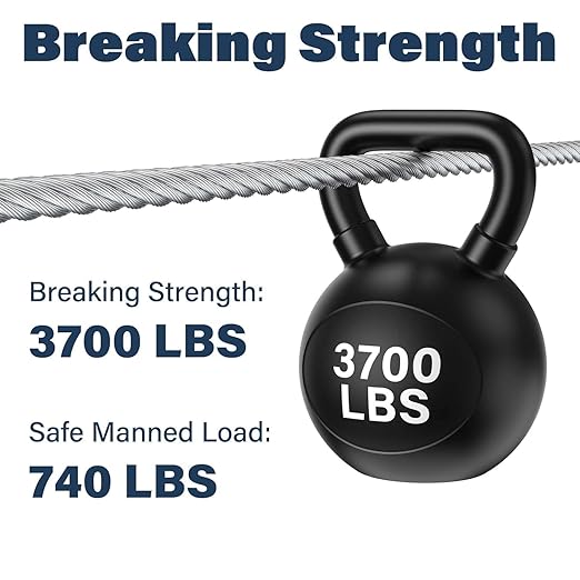 3/16 Wire Rope, 150ft Stainless Steel Cable with Wire Rope Clamps & Thimble, 3700lbs Breaking Strength, 7X19 Strands Aircraft Cable for Zipline, Deck Railing, Clothesline