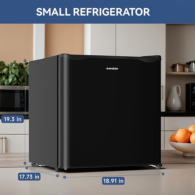 BANGSON 1.6 Cu.Ft Mini Fridge with Freezer, Energy Saving Low Noise Compact Refrigerator for Snacks Drinks Food Storage,Ideal for Office,Dorm,Bedroom,Apartment,Black