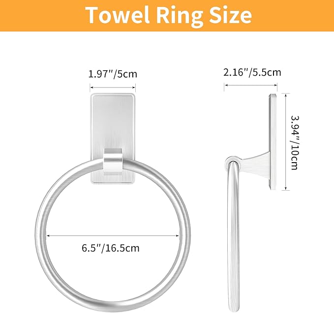 Towel Ring, SUS304 Hand Towel Holder for Bathroom，Adhesive Towel Holder Bathroom Towel Hanger for Bathroom, Kitchen, Brushed Nickel