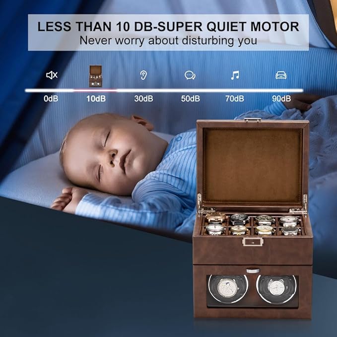 Automatic Watch Winder,Double Watch Winder and 8 Extra Storage Display Box with LED Light,Japanese Quiet Motor,Adjustable Watch Pillows,AC Adapter,Father’s Day Gift for Men
