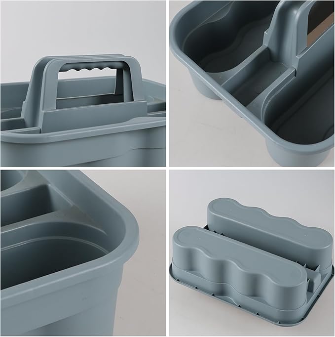 6-Pack Plastic Cleaning Storage Caddy with Handle, Cleaning Caddy Organizer, Gray