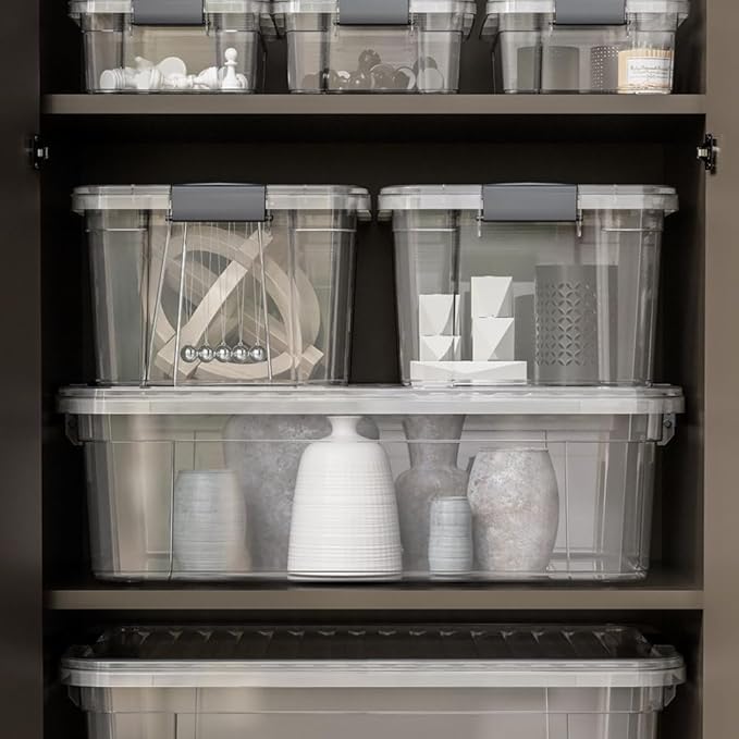 Superio Clear Storage Bins with Lids, 28.5 Quart BPA Free Plastic Containers, Transparent Boxes for Organizing, Stackable Crates, Organizer Totes for Home, Office, School, and Dorm