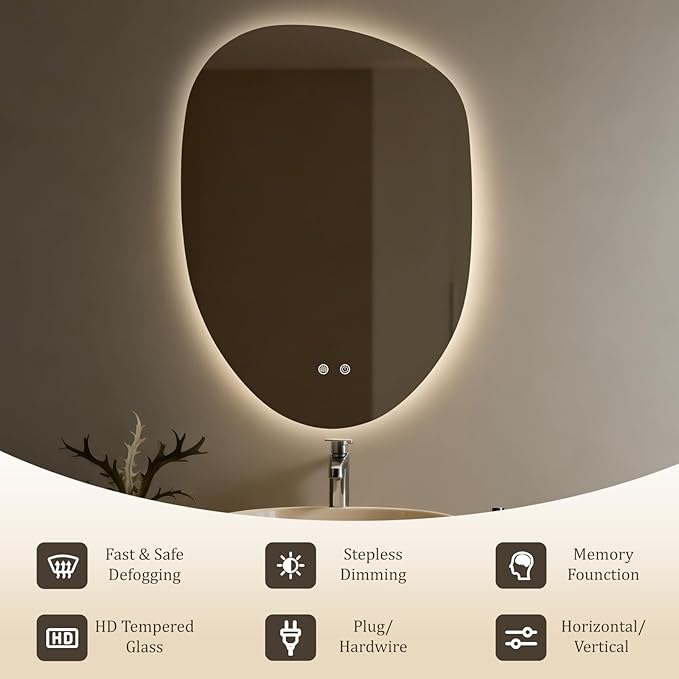 WallBeyond LED Bathroom Mirror with Lights, 23 x 32 Inch Led Bathroom Vanity Mirror for Wall, Anti Fog Mirror for Bathroom, 3 Colors and Dimmable Light, Horizontal/Vertical