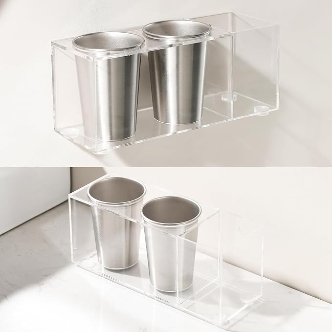 Hair Tool Organizer, Acrylic Hot Tools Organizer with 2 Stainless Steel Cups, Hair Tool Holder Wall Mount & Countertop for Dryer, Curling Iron & Brushes for Bathroom Vanity CHOCHOYAH