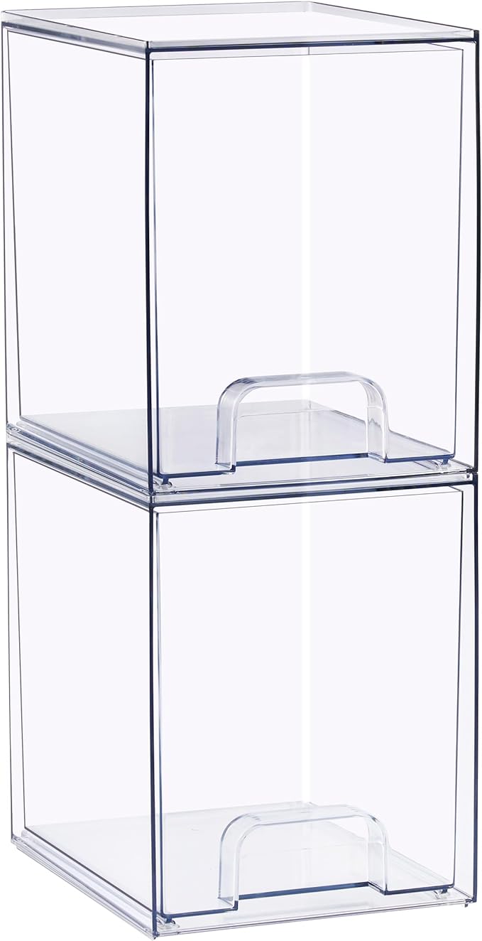 Sorbus Stackable Acrylic Storage Drawers, 2 Pack Clear Plastic Organizer Bins for Baby Bottles, Makeup, Bathroom, Vanity & Kitchen Countertop Organization, Pull-Out Drawer Design for Cabinets & Pantry