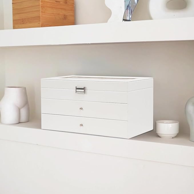 ProCase 3-layer Sunglasses Storage Organizer, 18 Slots Leather Sunglass Box Multiple Pairs Eyeglass Cases Eye Glass Eyewear Display Holder for Men Women, Father's Day Gift -White