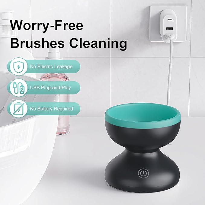 Norate Electric Makeup Brush Cleaner Machine, Automatic Make up Brush Cleaner for Fast Deep Cleaning - Removes Residue from Make up Brushes, Sponge, Stocking Stuffers for Women, Teen Girls (Green)