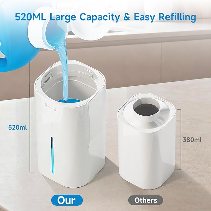 CATIRE Upgraded Larger Capacity Automatic Soap Dispenser Touchless, 17.6oz Liquid Hand Soap Dispenser, Rechargeable 2000mAh, 8 Adjustable Levels, 2-in-1 Wall Mount & Countertop for Kitchen Bathroom