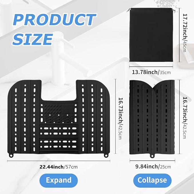 Bathroom Sink Cover for Counter Space With Storage Bag, 22 * 17" Foldable Sink Cover,Silicone Beauty Makeup Brush Cleaning Mat,for Counter Space & Storage Saver(black)