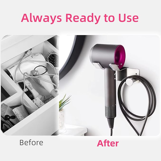 Hair Dryer Holder, Hair Dryer Holder Wall Mounted, Self Adhesive Blow Dryer Holder, Stainless Steel Dyson Hair Dryer Holder, Hairdryer Holder for Bathroom BANJEKT